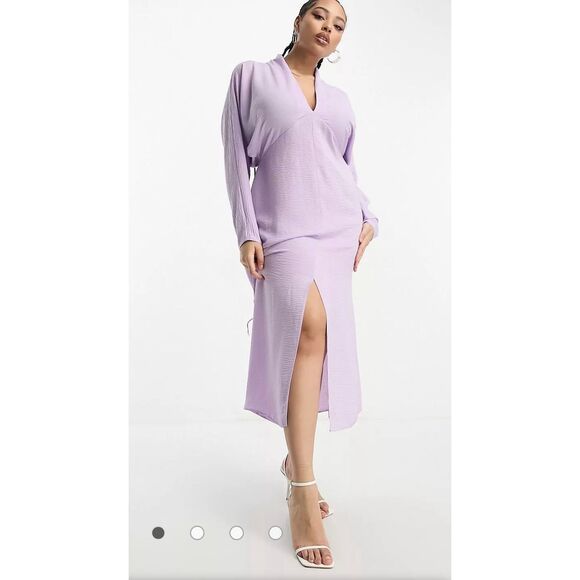 ASOS DESIGN  plunge neck batwing midi Bridal dress in lilac size 6 NWOT - Picture 1 of 8